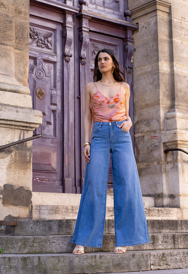 Wholesale Denimlife Extra Palazzo Stretch Wide Leg High-Waist Comfort Jeans