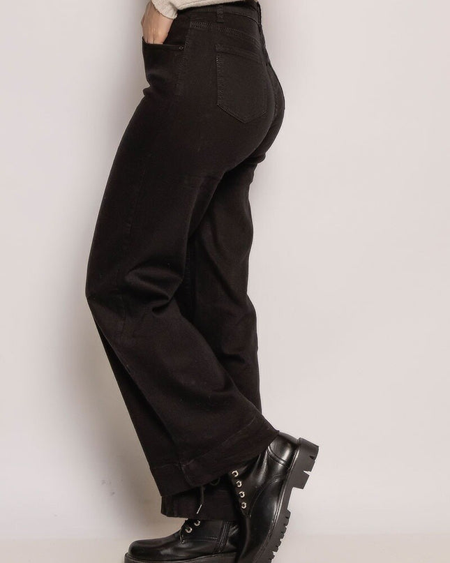 MyBestiny Women's High-Waist Wide Leg Cotton Jeans Black