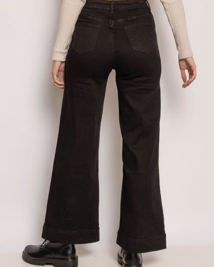 MyBestiny Women's High-Waist Wide Leg Cotton Jeans Black