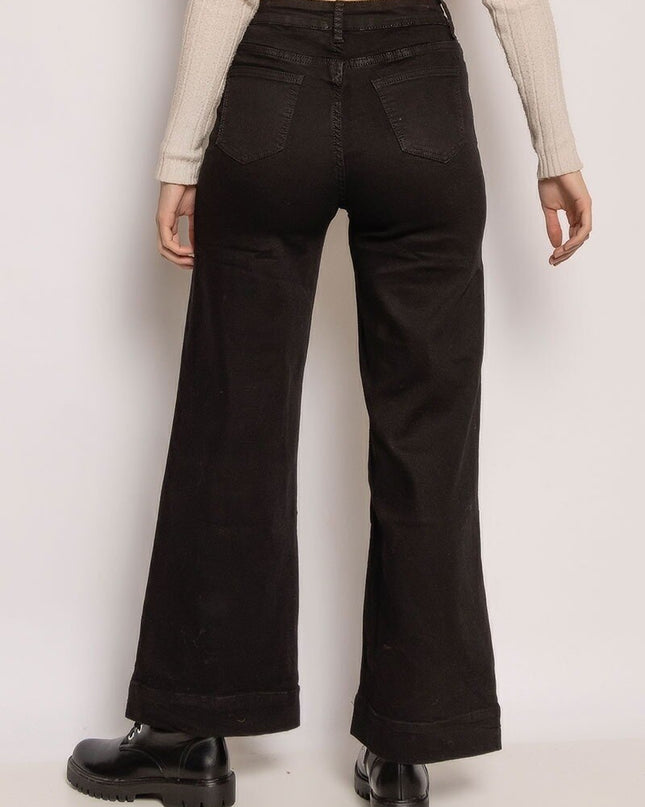 MyBestiny Women's High-Waist Wide Leg Cotton Jeans Black