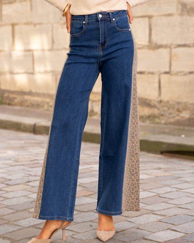 Stretch palazzo jeans with leopard print