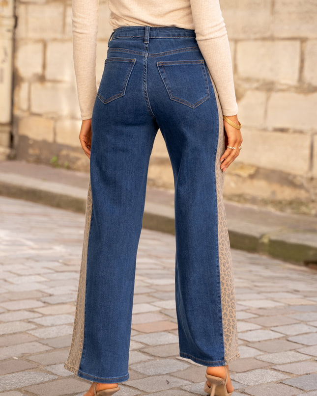 Stretch palazzo jeans with leopard print