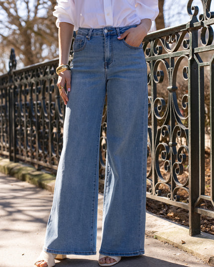 Stretch High-Waist Palazzo Jeans Plus-Size Wide Leg Trousers