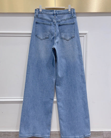 DenimLife Super Wide-Leg Stretch Jeans with Pearl Embellishments
