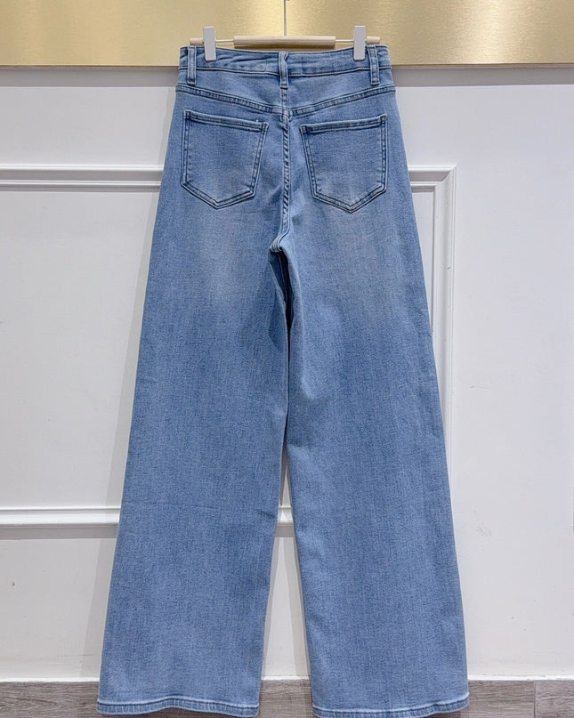 DenimLife Super Wide-Leg Stretch Jeans with Pearl Embellishments