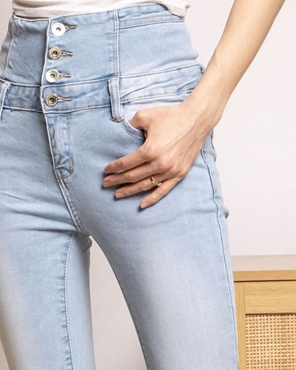 High Waisted Stretch Denim Jeans Slim Fit Classic Rise
