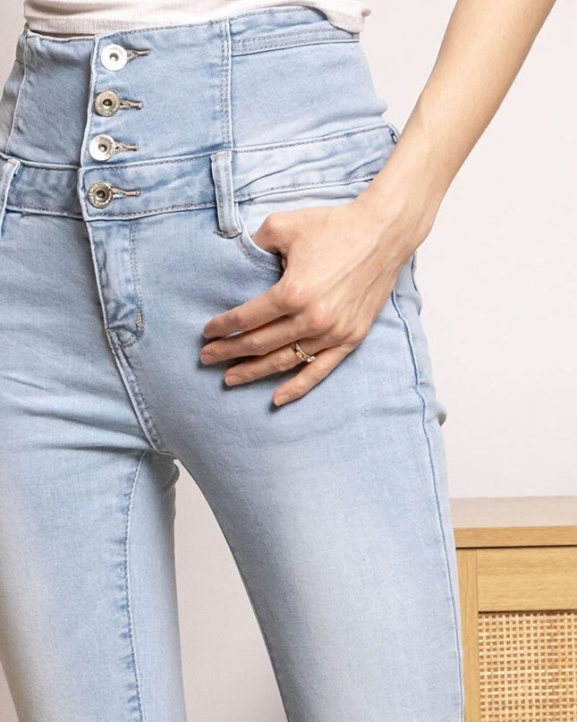 High Waisted Stretch Denim Jeans Slim Fit Classic Rise