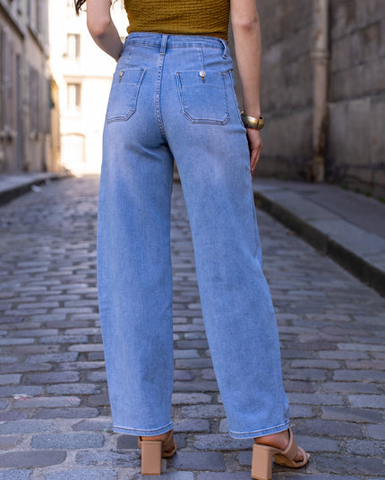 Women's Wide Balloon Stretch High-Waist Jeans with Side Pockets
