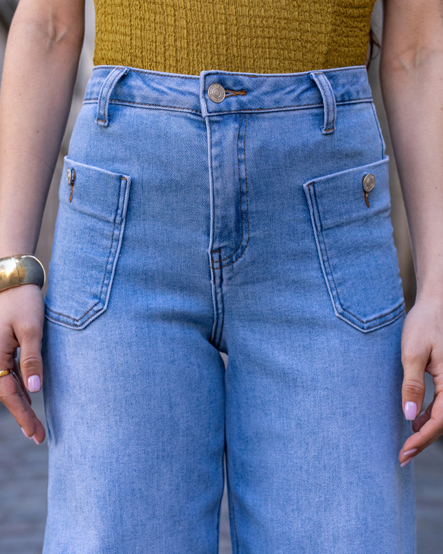 Women's Wide Balloon Stretch High-Waist Jeans with Side Pockets