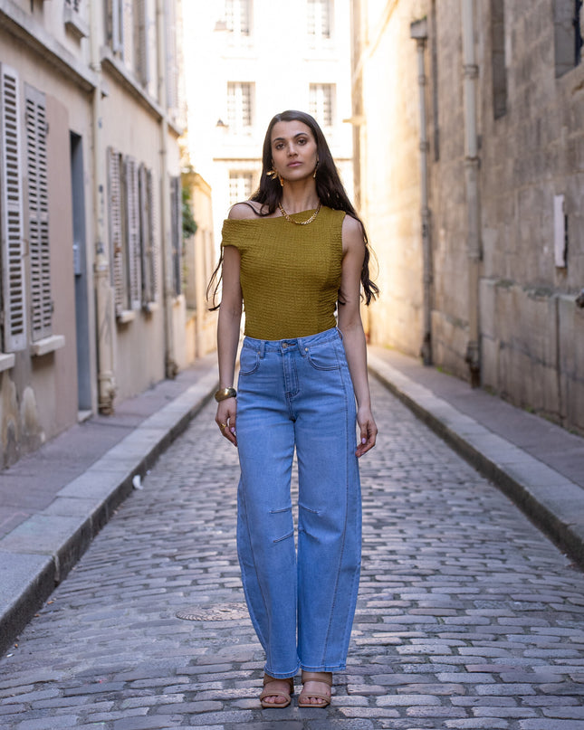 High Waist Wide Balloon Stretch Jeans with Comfortable Shape Retention