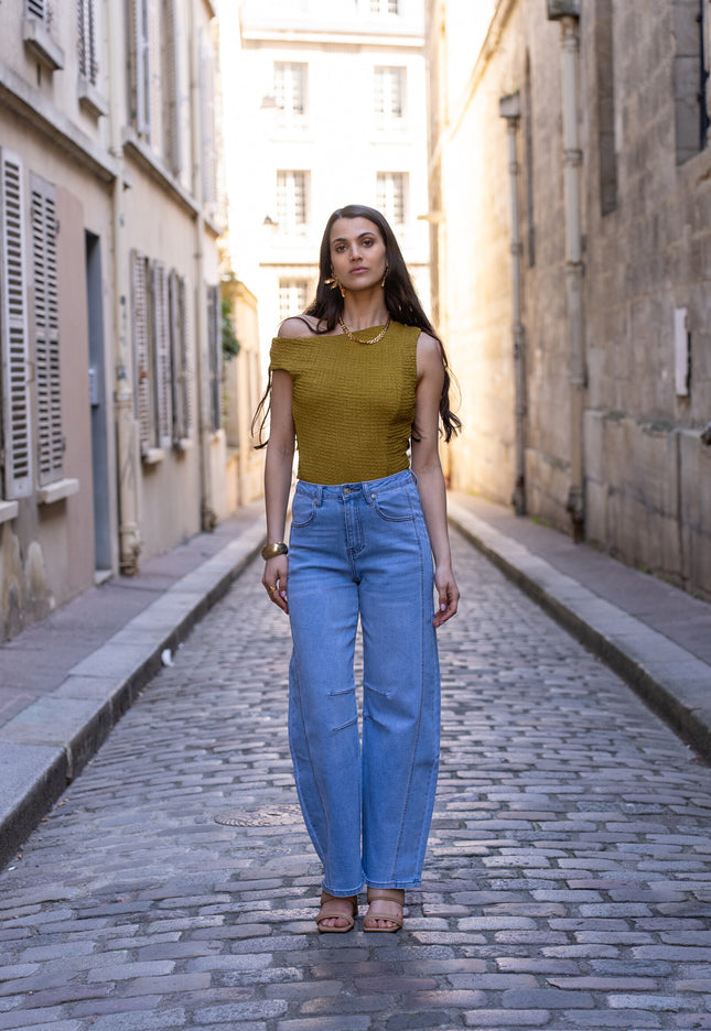 High Waist Wide Balloon Stretch Jeans with Comfortable Shape Retention