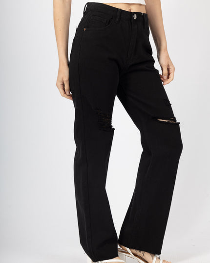 Ripped High-Waist Mom Jeans Relaxed Fit Distressed Denim