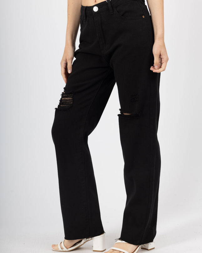 Ripped High-Waist Mom Jeans Relaxed Fit Distressed Denim