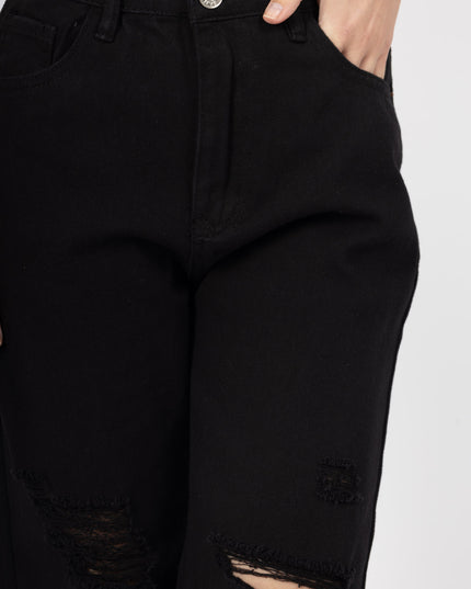 Ripped High-Waist Mom Jeans Relaxed Fit Distressed Denim