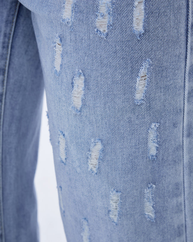 Ripped Wide Straight Jeans High-Rise Relaxed Fit Distressed Denim