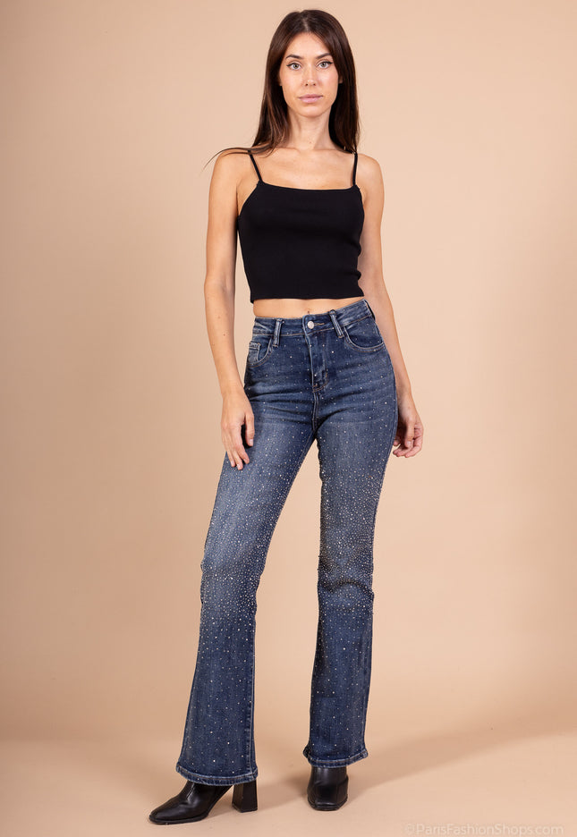 Women's Stretch Flared Jeans High Waist Slim Fit Denim