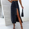 Long denim skirt with buttons