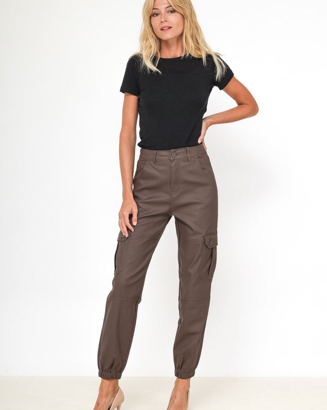 Daysie Faux Leather Cargo Trousers with Utility Pockets & Belt