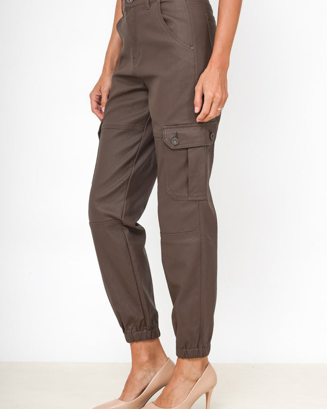 Daysie Faux Leather Cargo Trousers with Utility Pockets & Belt
