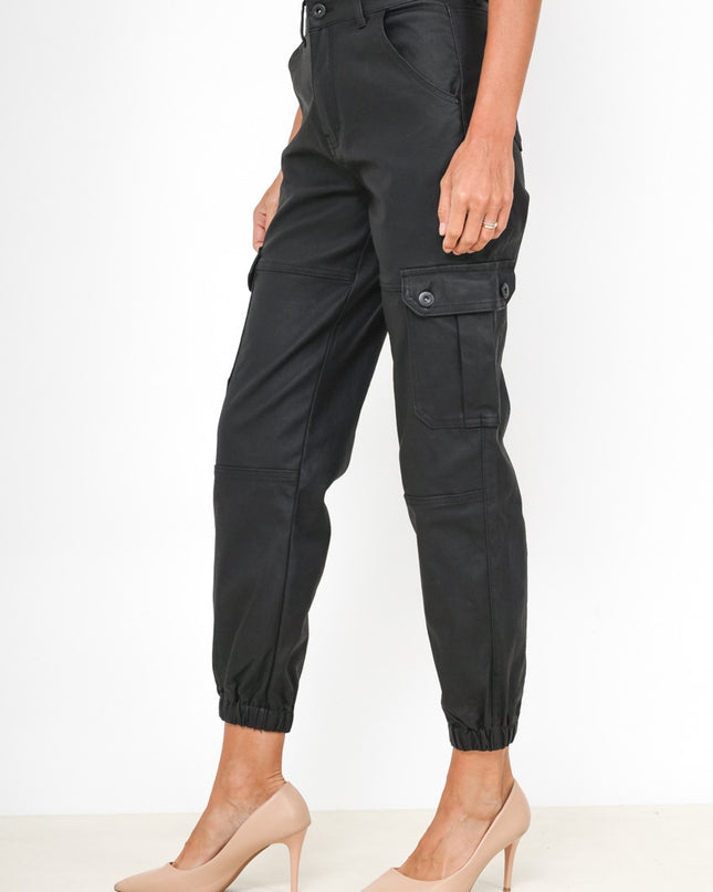 Daysie Faux Leather Cargo Trousers with Utility Pockets & Belt