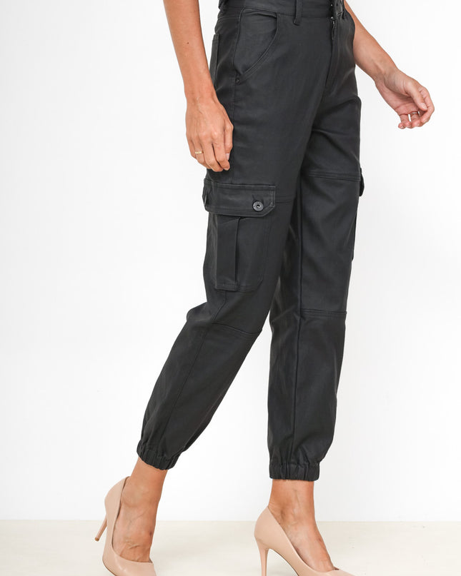 Daysie Faux Leather Cargo Trousers with Utility Pockets & Belt