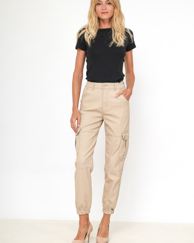 Daysie Faux Leather Cargo Trousers with Utility Pockets & Belt