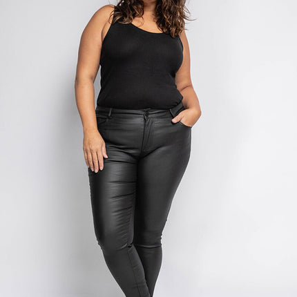 Women's Faux Leather High-Waist Slim Tapered Leg Trousers