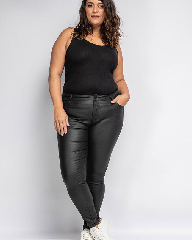 Women's Faux Leather High-Waist Slim Tapered Leg Trousers
