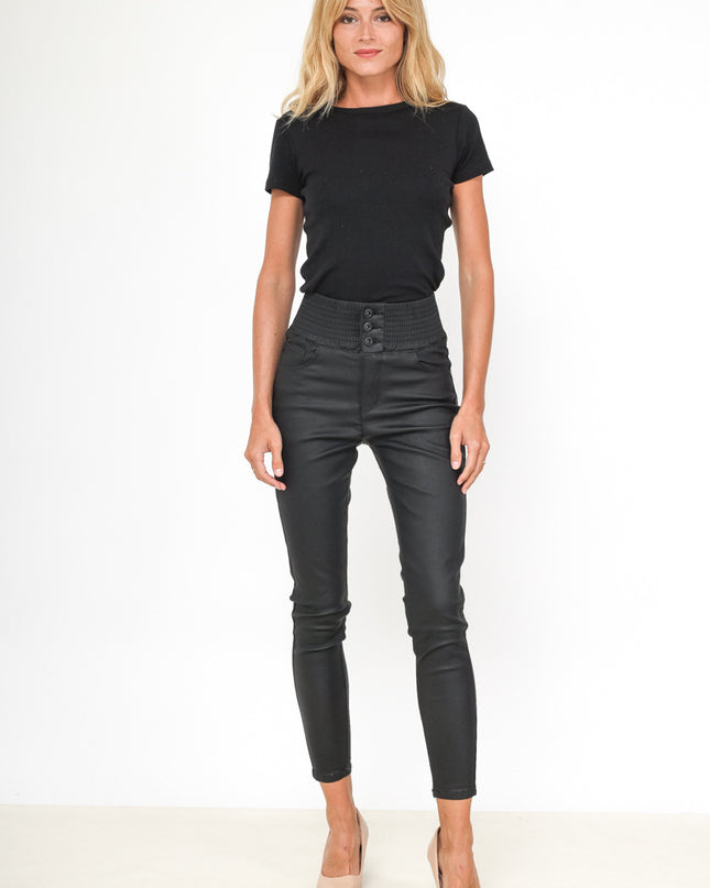 Slim Faux Leather High-Waist Trousers with Stretch Fit