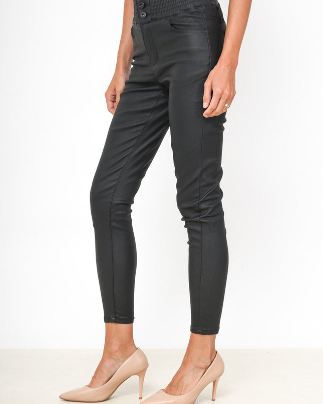 Slim Faux Leather High-Waist Trousers with Stretch Fit