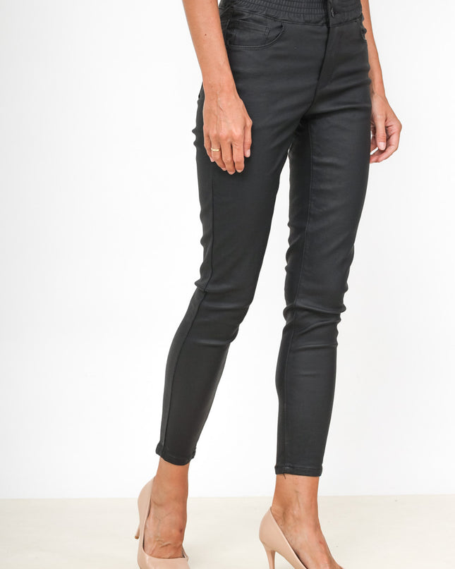 Slim Faux Leather High-Waist Trousers with Stretch Fit