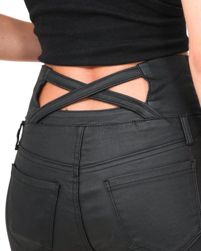 Slim Faux Leather High-Waist Trousers with Stretch Fit