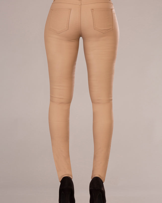 Wholesale Tan 4 Zip Leather Look Trousers