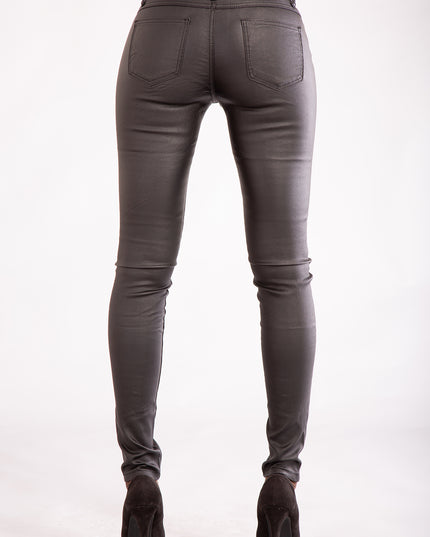 Wholesale Black Leather Look Jeans with 4 Zips