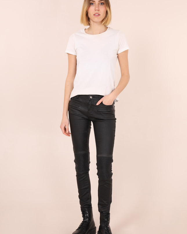 Wholesale Black Slim Leather Look Trousers with Pockets