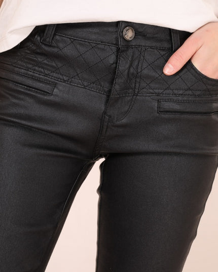 Wholesale Black Slim Leather Look Trousers with Pockets