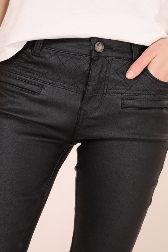 Wholesale Black Slim Leather Look Trousers with Pockets