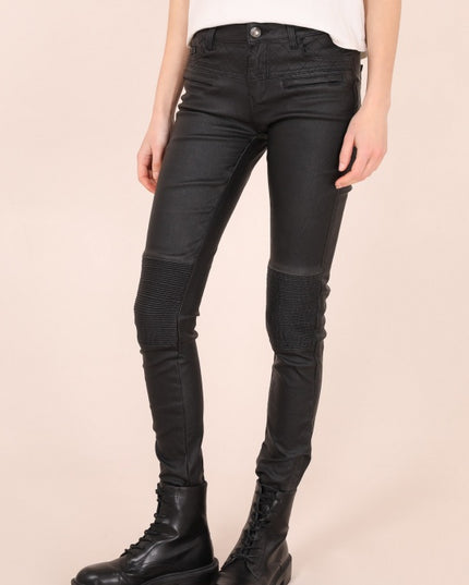 Wholesale Black Slim Leather Look Trousers with Pockets