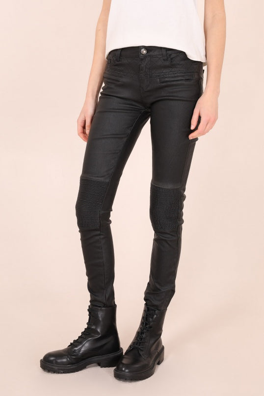 Wholesale Black Slim Leather Look Trousers with Pockets