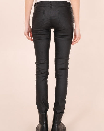 Wholesale Black Slim Leather Look Trousers with Pockets