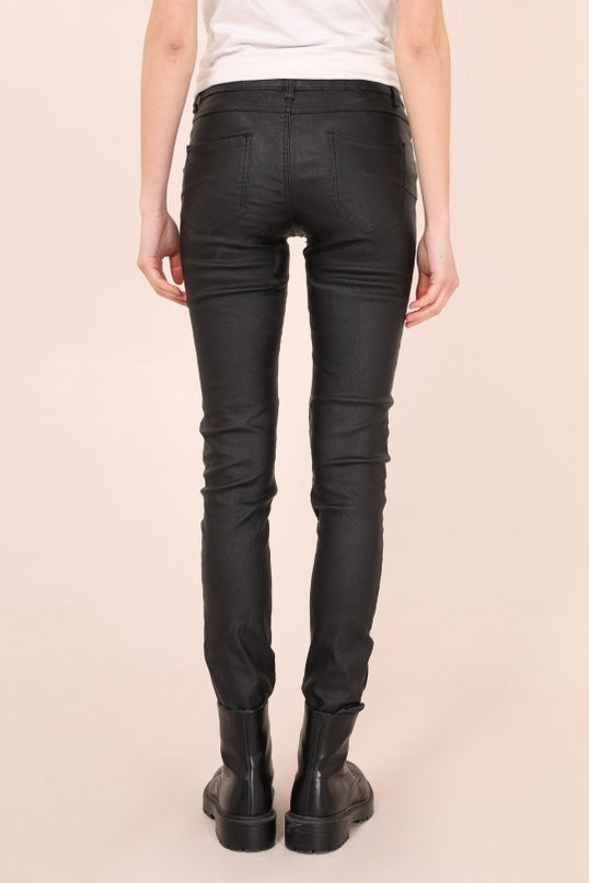 Wholesale Black Slim Leather Look Trousers with Pockets