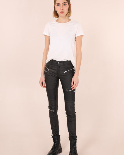 Wholesale Black 5 Zip Slim Leather Look Trousers