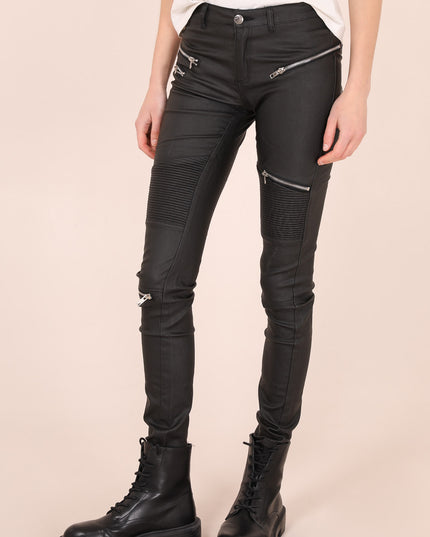 Wholesale Black 5 Zip Slim Leather Look Trousers