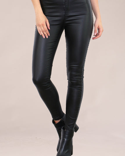 Wholesale Black Leather Look Trousers with Side Marks