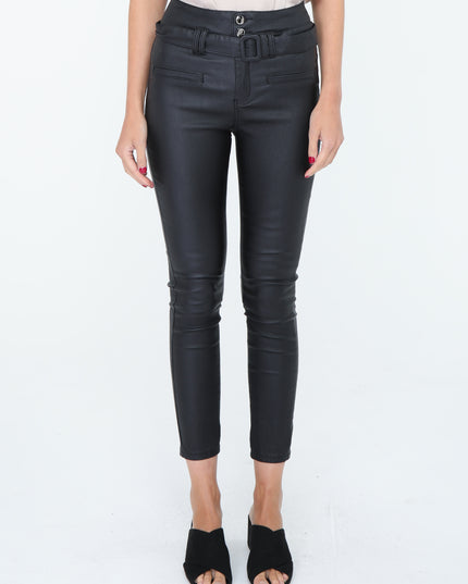 Wholesale Black Leather Look Trousers with Belt