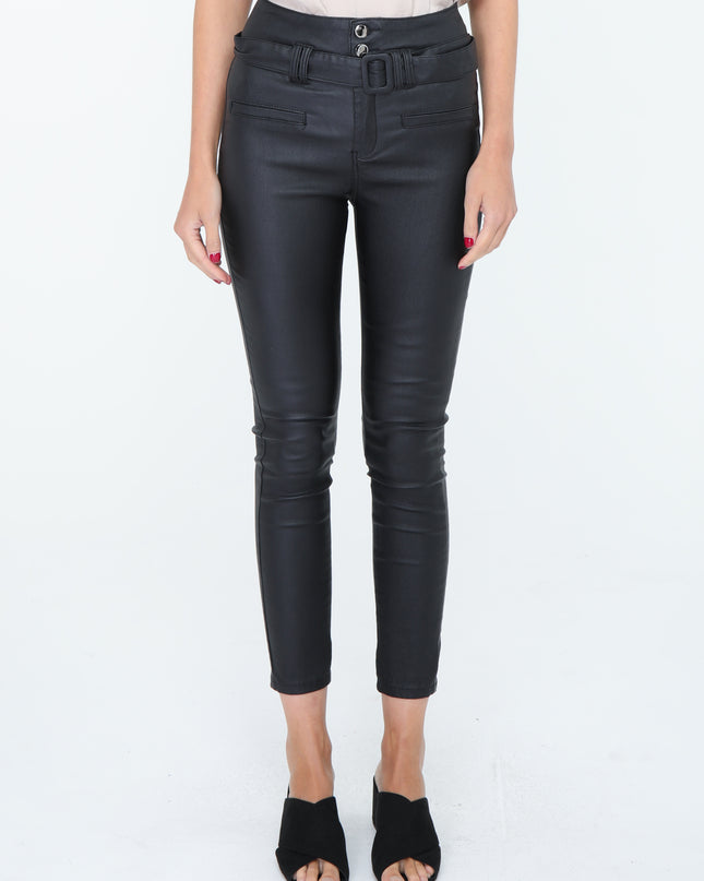 Wholesale Black Leather Look Trousers with Belt