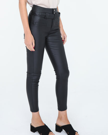 Wholesale Black Leather Look Trousers with Belt