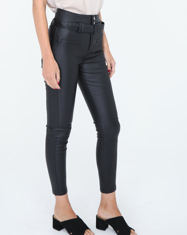 Wholesale Black Leather Look Trousers with Belt
