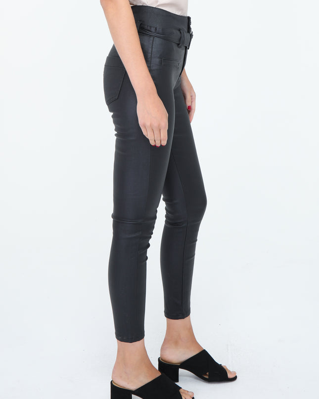 Wholesale Black Leather Look Trousers with Belt