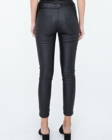 Wholesale Black Leather Look Trousers with Belt